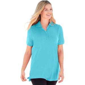 Woman Within Plus Size Perfect Short-Sleeve Polo Shirt(Seamist Blue)