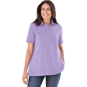 Woman Within Plus Size Perfect Short-Sleeve Polo Shirt(Soft Iris)