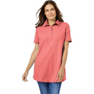 Woman Within Plus Size Perfect Short-Sleeve Polo Shirt(Sweet Coral)