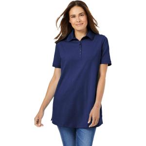 Woman Within Plus Size Perfect Short-Sleeve Polo Shirt(Ultra Blue)