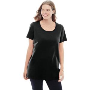 Woman Within Plus Size Perfect Short-Sleeve Scoopneck Tee(Black)