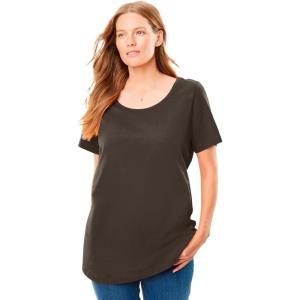 Woman Within Plus Size Perfect Short-Sleeve Scoopneck Tee(Chocolate)