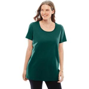 Woman Within Plus Size Perfect Short-Sleeve Scoopneck Tee(Emerald Green)