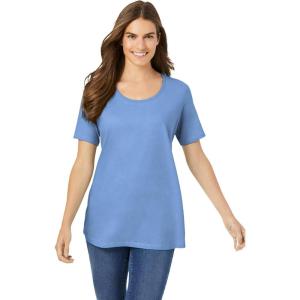 Woman Within Plus Size Perfect Short-Sleeve Scoopneck Tee(French Blue)