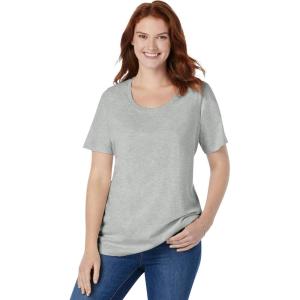 Woman Within Plus Size Perfect Short-Sleeve Scoopneck Tee(Heather Grey)