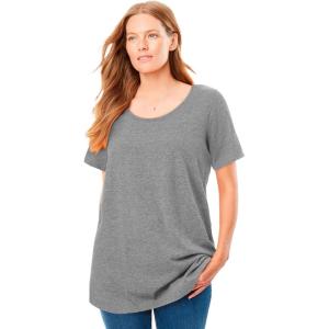 Woman Within Plus Size Perfect Short-Sleeve Scoopneck Tee(Medium Heather Grey)