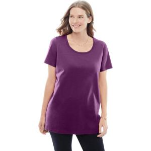Woman Within Plus Size Perfect Short-Sleeve Scoopneck Tee(Plum Purple)