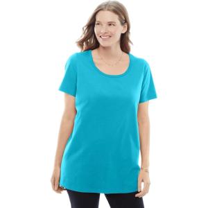 Woman Within Plus Size Perfect Short-Sleeve Scoopneck Tee(Pretty Turquoise)