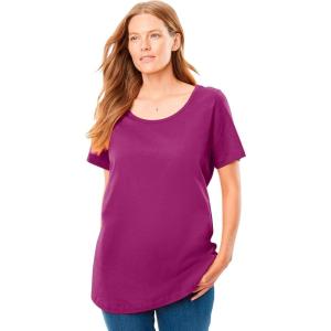Woman Within Plus Size Perfect Short-Sleeve Scoopneck Tee(Raspberry)