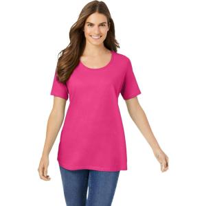 Woman Within Plus Size Perfect Short-Sleeve Scoopneck Tee(Raspberry Sorbet)