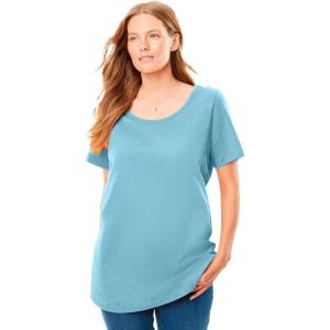 Woman Within Plus Size Perfect Short-Sleeve Scoopneck Tee(Seamist Blue)