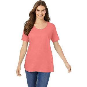 Woman Within Plus Size Perfect Short-Sleeve Scoopneck Tee(Sweet Coral)
