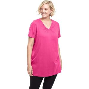 Woman Within Plus Size Perfect Short-Sleeve Shirred V-Neck Tunic(Raspberry Sorbet)