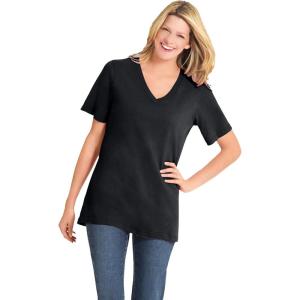 Woman Within Plus Size Perfect Short-Sleeve V-Neck Tee (Petite Available)(Black)