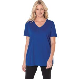 Woman Within Plus Size Perfect Short-Sleeve V-Neck Tee (Petite Available)(Bright Cobalt)