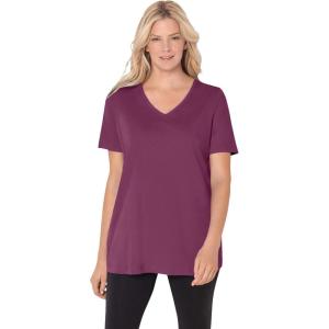 Woman Within Plus Size Perfect Short-Sleeve V-Neck Tee (Petite Available)(Deep Claret)