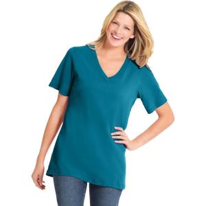 Woman Within Plus Size Perfect Short-Sleeve V-Neck Tee (Petite Available)(Deep Teal)
