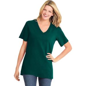 Woman Within Plus Size Perfect Short-Sleeve V-Neck Tee (Petite Available)(Emerald Green)