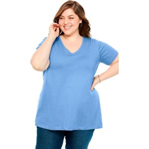 Woman Within Plus Size Perfect Short-Sleeve V-Neck Tee (Petite Available)(French Blue)