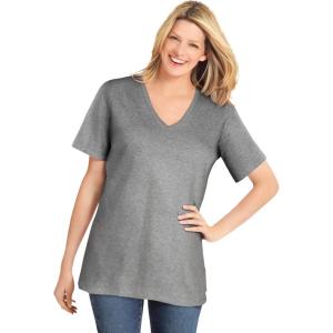 Woman Within Plus Size Perfect Short-Sleeve V-Neck Tee (Petite Available)(Medium Heather Grey)