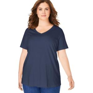 Woman Within Plus Size Perfect Short-Sleeve V-Neck Tee (Petite Available)(Navy)