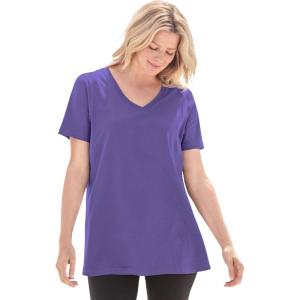 Woman Within Plus Size Perfect Short-Sleeve V-Neck Tee (Petite Available)(Petal Purple)