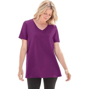Woman Within Plus Size Perfect Short-Sleeve V-Neck Tee (Petite Available)(Plum Purple)