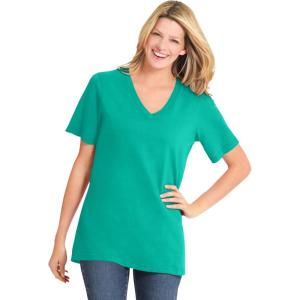 Woman Within Plus Size Perfect Short-Sleeve V-Neck Tee (Petite Available)(Pretty Jade)
