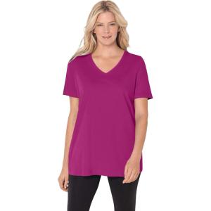 Woman Within Plus Size Perfect Short-Sleeve V-Neck Tee (Petite Available)(Raspberry)