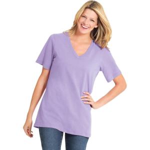 Woman Within Plus Size Perfect Short-Sleeve V-Neck Tee (Petite Available)(Soft Iris)