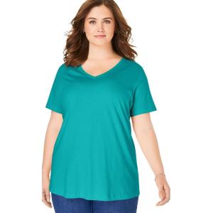 Woman Within Plus Size Perfect Short-Sleeve V-Neck Tee (Petite Available)(Waterfall)