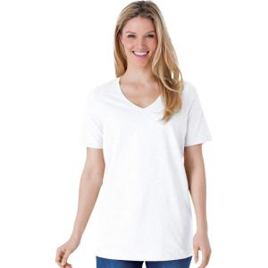 Woman Within Plus Size Perfect Short-Sleeve V-Neck Tee (Petite Available)(White)