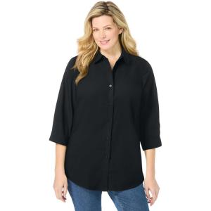 Woman Within Plus Size Perfect Three Quarter Sleeve Shirt(Black)