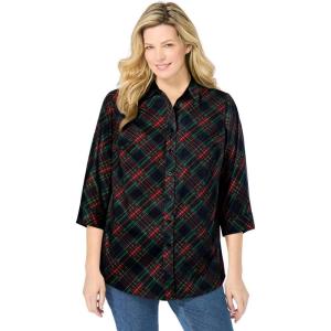 Woman Within Plus Size Perfect Three Quarter Sleeve Shirt(Black Red Bias)