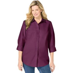 Woman Within Plus Size Perfect Three Quarter Sleeve Shirt(Deep Claret)