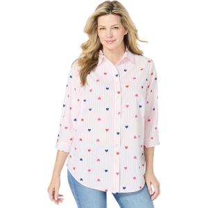 Woman Within Plus Size Perfect Three Quarter Sleeve Shirt(Ivory Abstract)