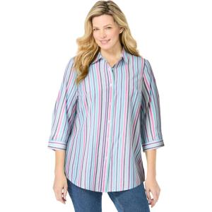 Woman Within Plus Size Perfect Three Quarter Sleeve Shirt(Multi Stripe)