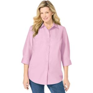 Woman Within Plus Size Perfect Three Quarter Sleeve Shirt(Pink)