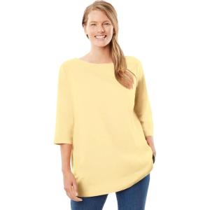 Woman Within Plus Size Perfect Three-Quarter Sleeve Boatneck Tee(Banana)