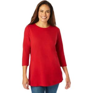 Woman Within Plus Size Perfect Three-Quarter Sleeve Crewneck Tee(Classic Red)