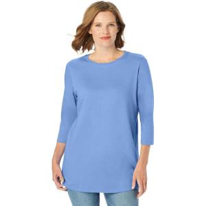 Woman Within Plus Size Perfect Three-Quarter Sleeve Crewneck Tee(French Blue)
