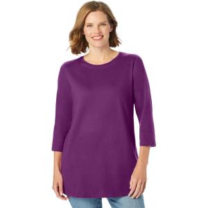Woman Within Plus Size Perfect Three-Quarter Sleeve Crewneck Tee(Plum Purple)