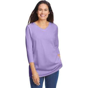 Woman Within Plus Size Perfect Three-Quarter Sleeve V-Neck Tee (Petite Available)(Soft Iris)
