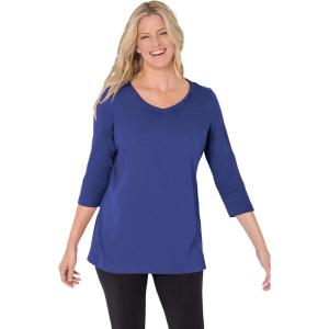 Woman Within Plus Size Perfect Three-Quarter Sleeve V-Neck Tee (Petite Available)(Ultra Blue)