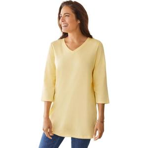 Woman Within Plus Size Perfect Three-Quarter Sleeve V-Neck Tunic(Banana)