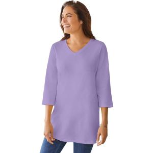 Woman Within Plus Size Perfect Three-Quarter Sleeve V-Neck Tunic(Soft Iris)