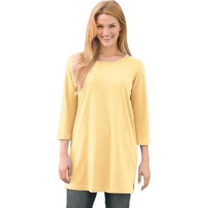 Woman Within Plus Size Perfect Three-Quarter-Sleeve Scoopneck Tunic(Banana)