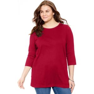 Woman Within Plus Size Perfect Three-Quarter-Sleeve Scoopneck Tunic(Classic Red)