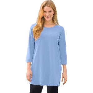 Woman Within Plus Size Perfect Three-Quarter-Sleeve Scoopneck Tunic(French Blue)