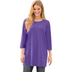 Woman Within Plus Size Perfect Three-Quarter-Sleeve Scoopneck Tunic(Petal Purple)